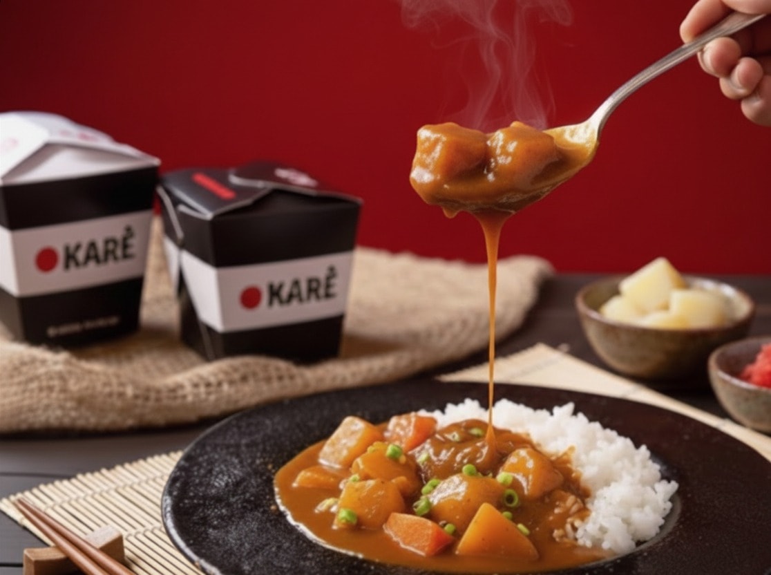 Prato de Karê e caixas de takeout O Karê