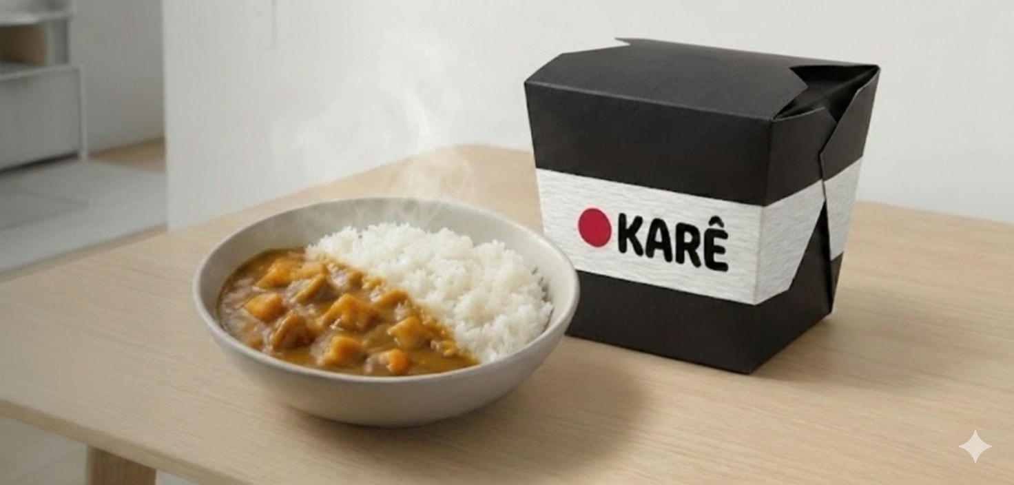 Bowl de curry japonês e caixa de takeout O Karê
